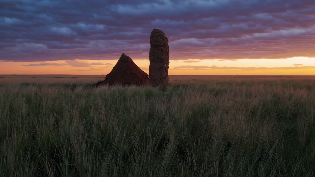 Sunset over the Prairie with Termite Mounds