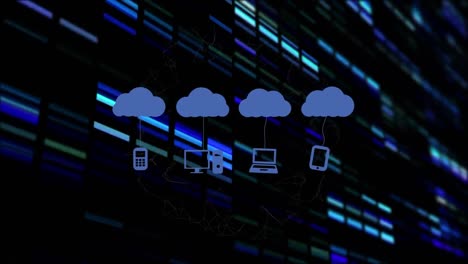 animazione di nuvole con icone su colonne in movimento
