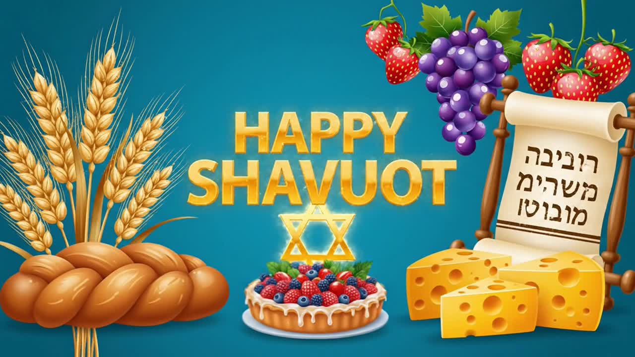 Biglietto di auguri di Buon Shavuot con cibo tradizionale