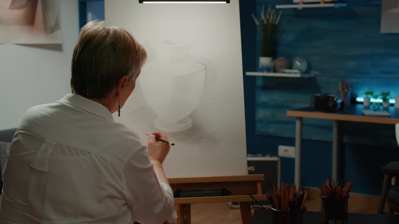 Senior artist drawing professional sketch with creative skills