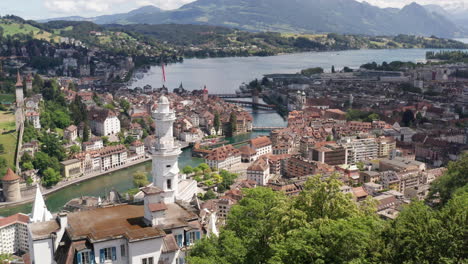 Hermosa-Vista-Aérea-De-La-Ciudad-De-Luzern,-Suiza