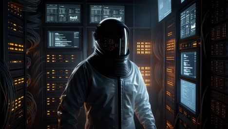 astronaut in a futuristic server room