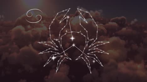Animation-Des-Sternzeichens-Krebs-über-Wolken-Im-Himmelshintergrund