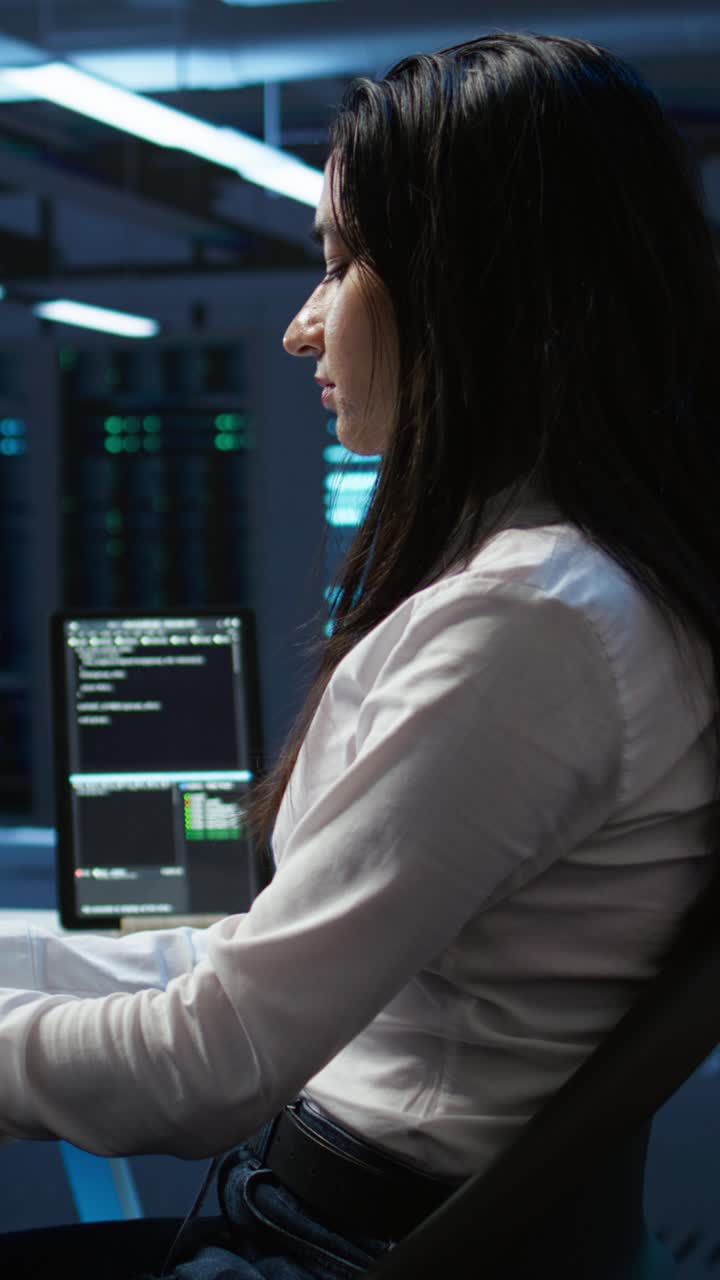 Professionista al computer nella stanza server