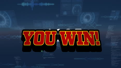 animation of you win text over scope scanning and data processing
