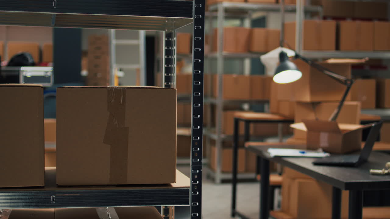 Office with boxes and laptop