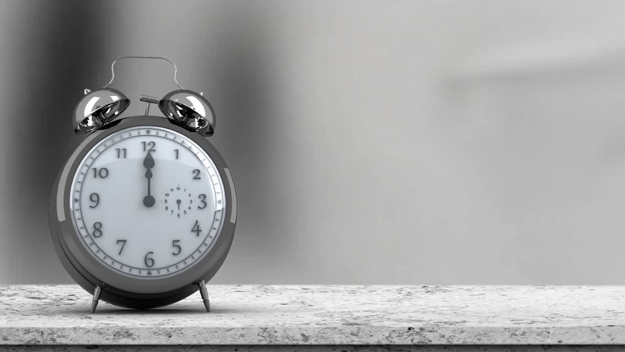 회색 움직이는 배경에 움직이는 시계와 복사 공간의 애니메이션