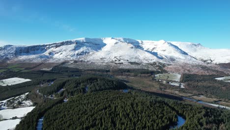 ireland epic locations aerial landscape of the comeragh mountain range waterford ireland in a covering of snow on a perfect winter day