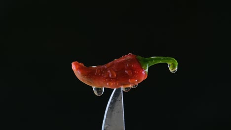 pimienta de chile roja picante arrancada con agua clara cae de cerca