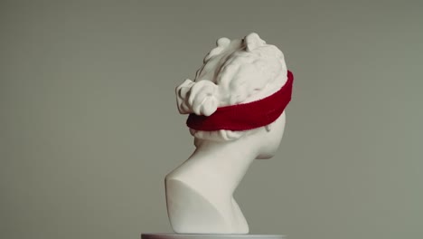 ancient bust with red band