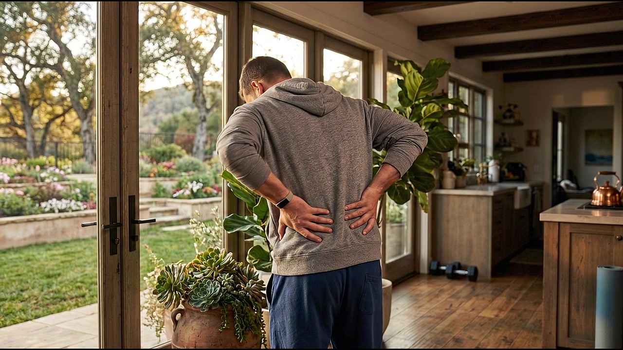 Back pain concept showing discomfort in lumbar region during daily activity