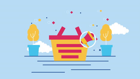 cesta de compras en el jardín animación comercial
