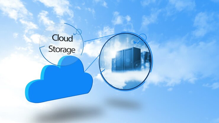 Cloud computing graphic against blue sky
