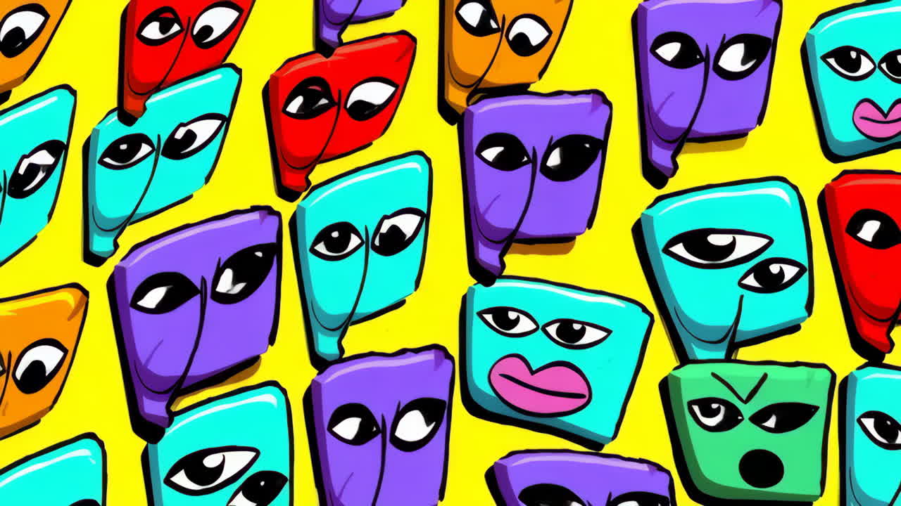 Vibrant Abstract Cartoon Faces Pattern