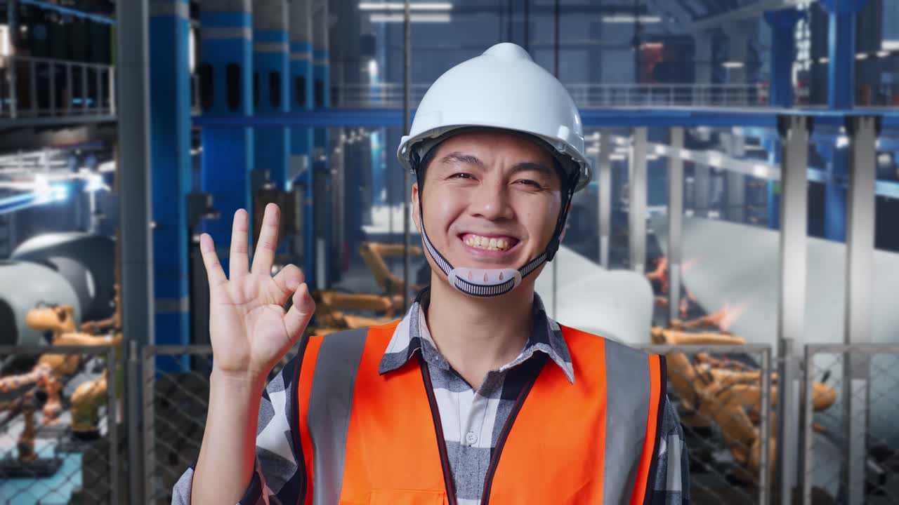 공장 노동자 가 ok 신호 를 주고 있다