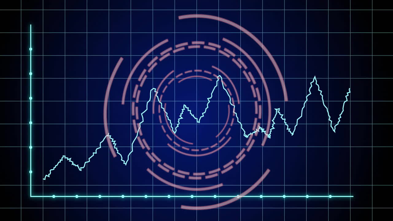 푸른 배경 위의 범위 스캔과 다이어그램의 애니메이션