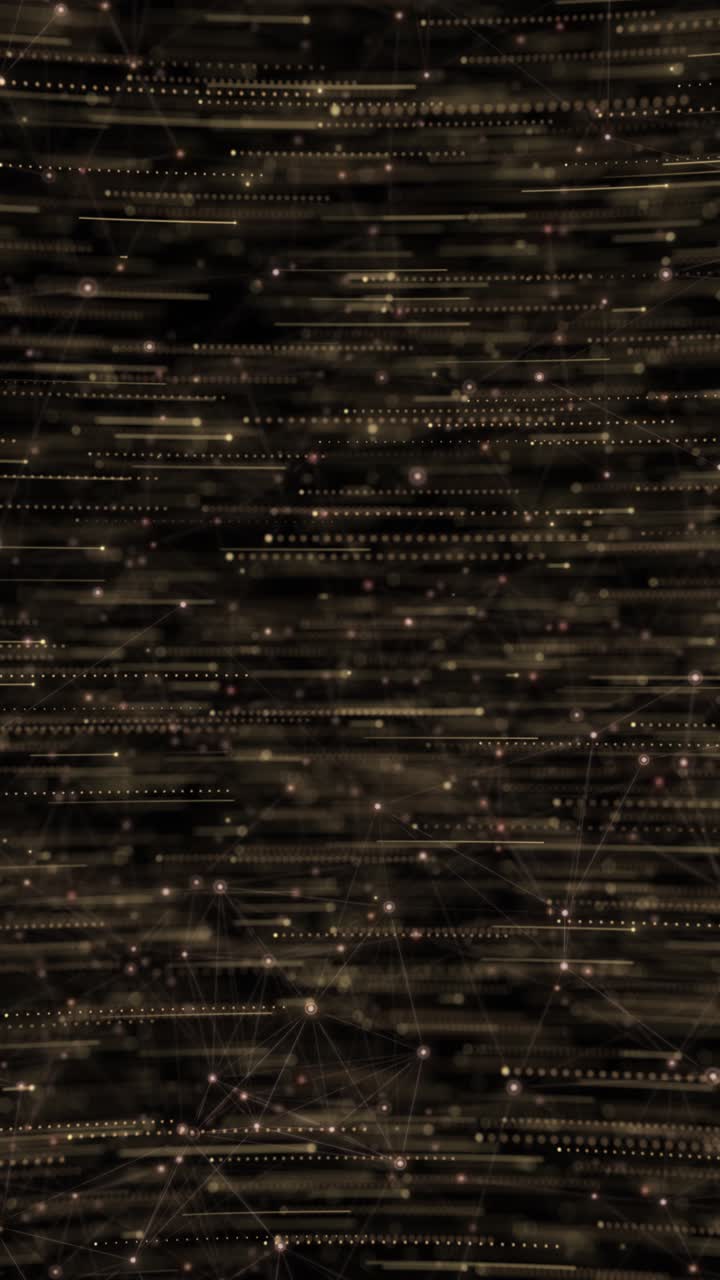 Abstract digital animation moving dotted light flares connected by plexus network lines glowing
