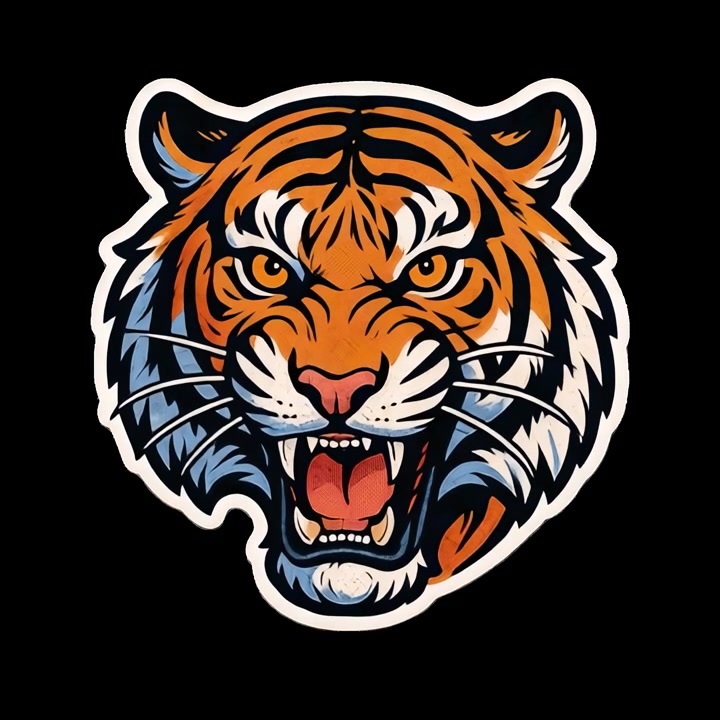 Animierte Illustration eines brüllenden Tigerkopfes
