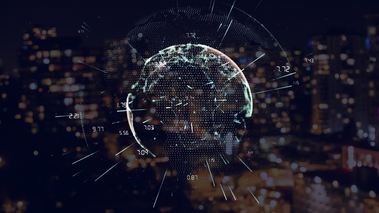Animated globe against city at night