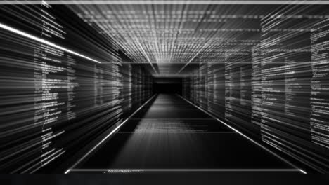 animation of tunnel with data processing on black background