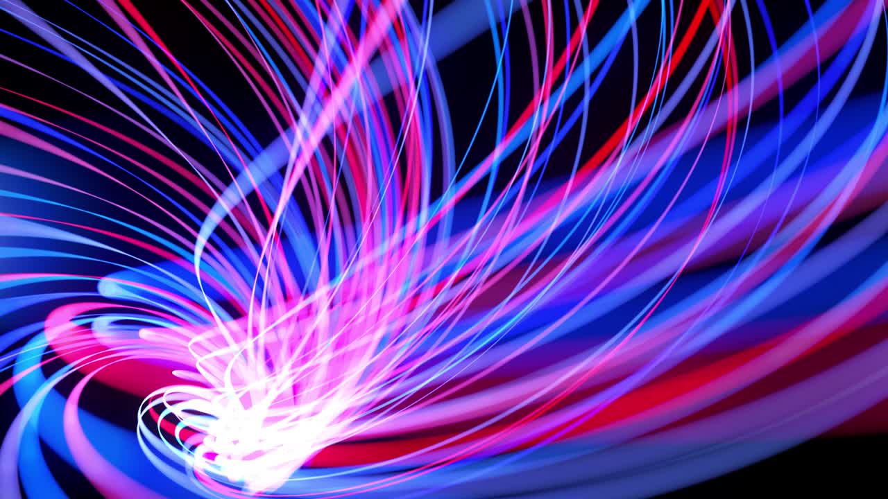 flujo de luz bg en 4k. fondo en bucle abstracto con rastros de luz, flujo de líneas de neón rojo azul en el espacio se mueven para formar formas espirales en bucle. fondo de diseño de movimiento moderno de moda. efecto de luz,