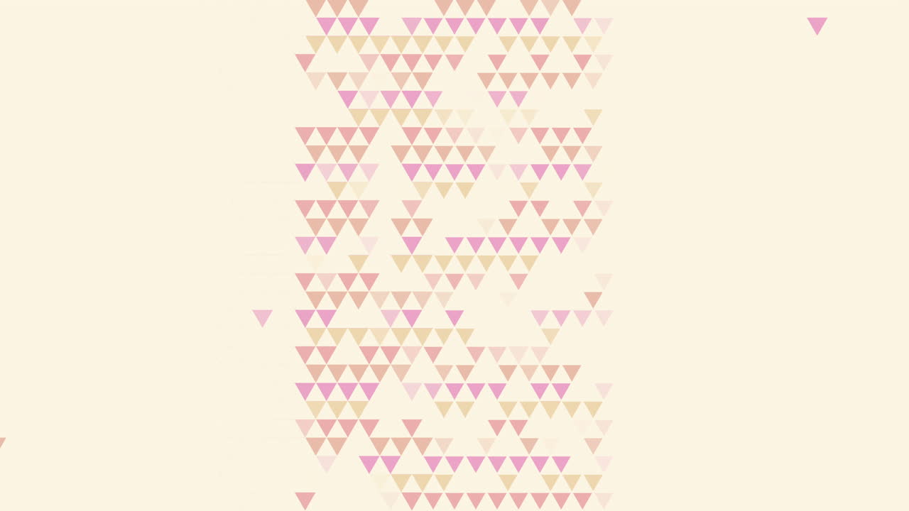 Pastel pink and beige triangles on a light cream background with subtle geometric outlines and copy space. Loop animation. Soft pink and beige triangle pattern