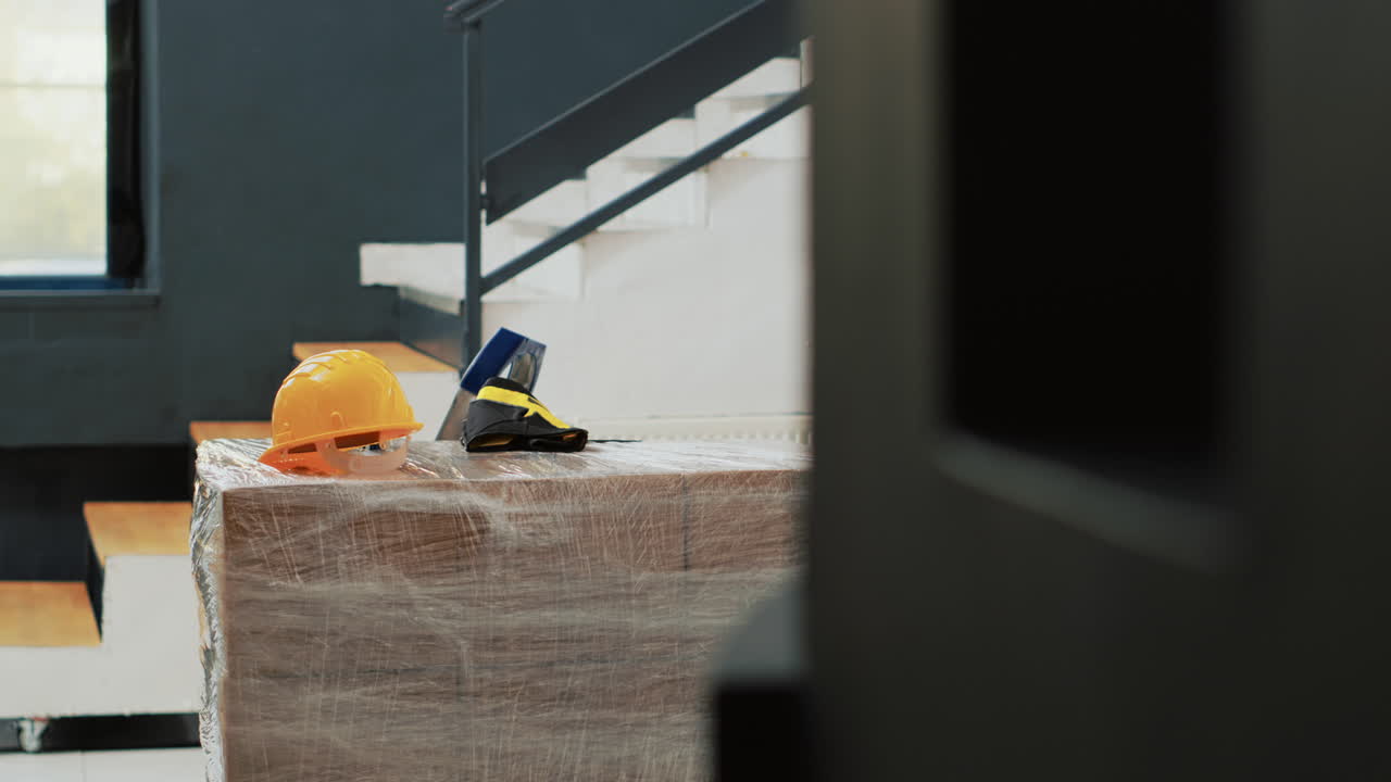 Trasloco ufficio con dispositivi di sicurezza e scatole imballate