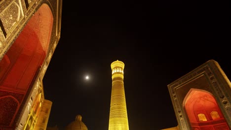 bukhara old city night time mir arab madrassa near mosque poi kalyan minaret uzbekistan silk road, night time lights 7