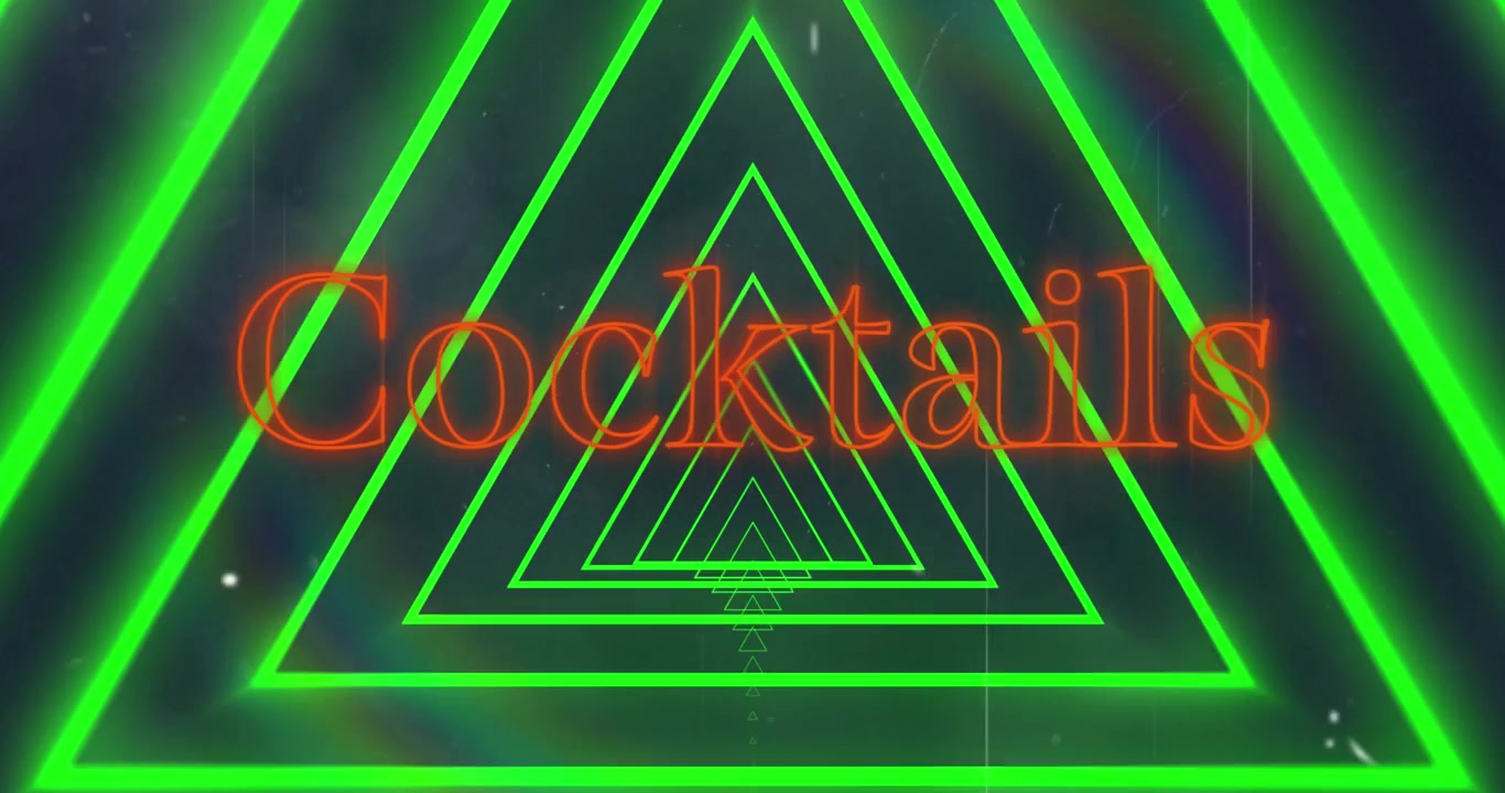 Testo 'Cocktail Luminosi' in un Tunnel Triangolare Neon Retrò