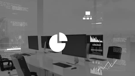 animation of data processing over office desks with computers