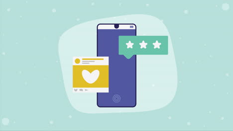dispositivo de teléfono inteligente con animación de redes sociales