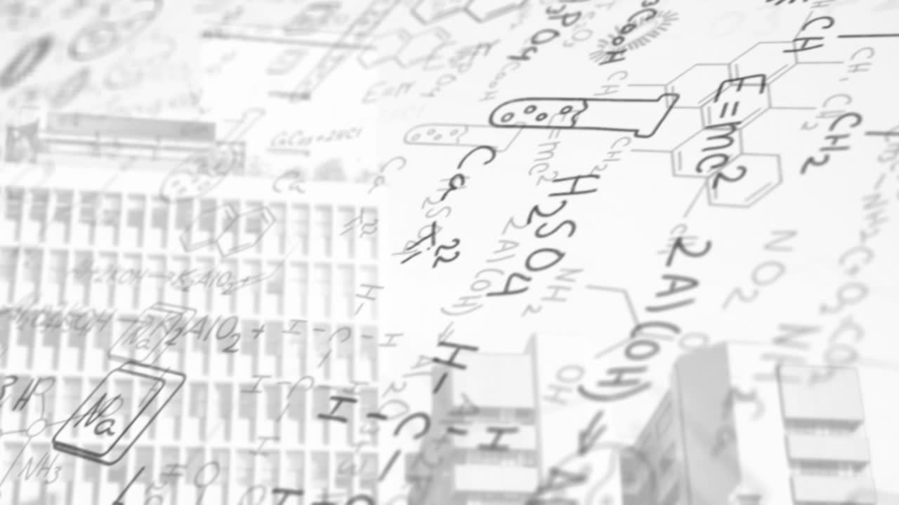 도시 풍경 위의 수학 수식의 애니메이션