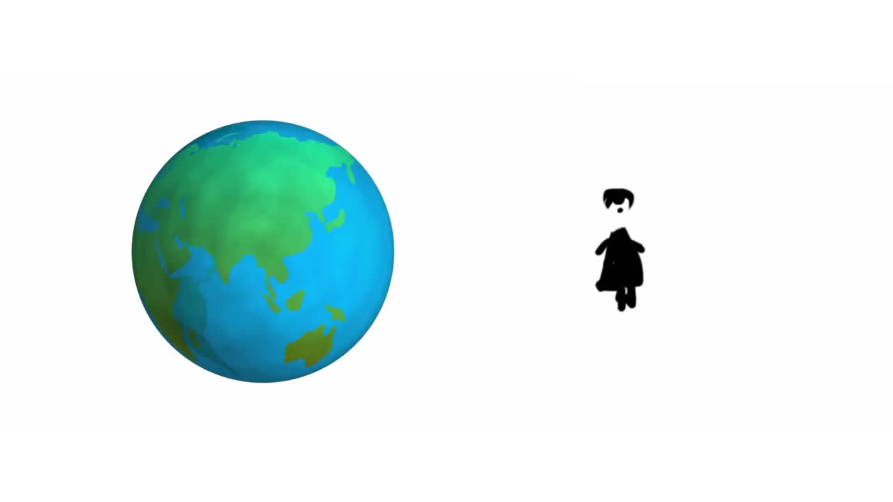 animación digital del icono del globo girando y el icono de la niña contra un fondo blanco