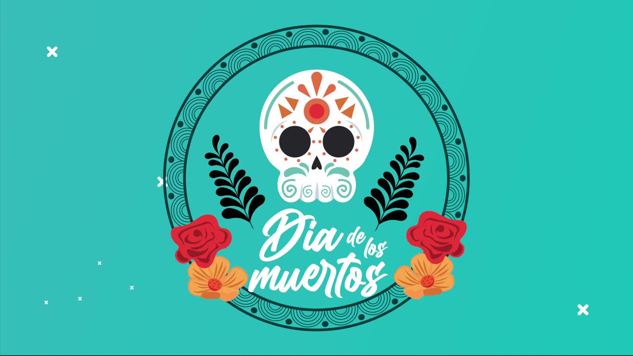 dia de los muertos lettering celebration with skull head