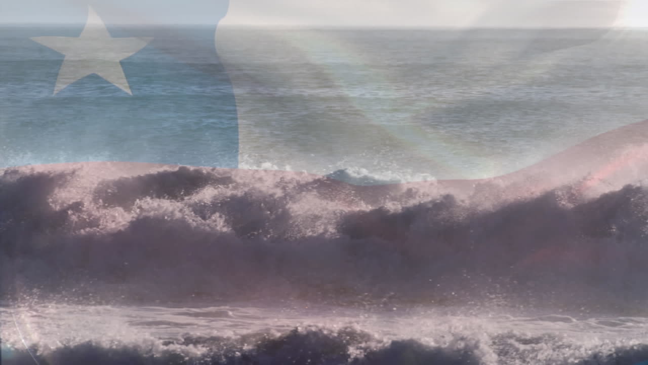 칠레의  ⁇ 발이 바다의 파도 위에서 날아다니는 애니메이션