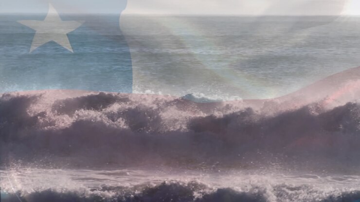 Animation of flag of chile blowing over wave in sea