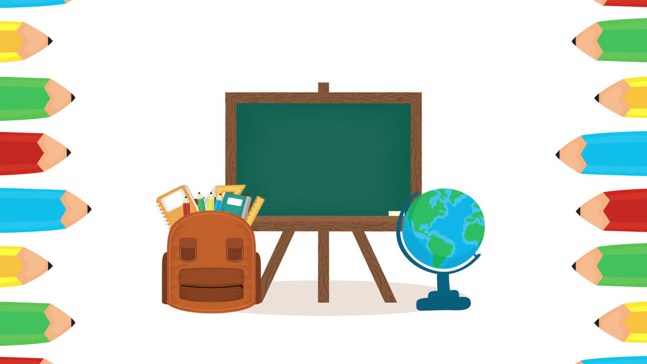 táboa com animação de materiais escolares