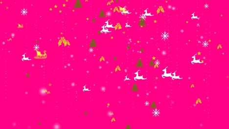 copos de nieve de navidad y adornos de fondo - caída de nieve, estrella, ciervo y partículas.