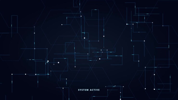 Interfaccia di rete digitale con sovrapposizione di testo 'Sistema attivo'