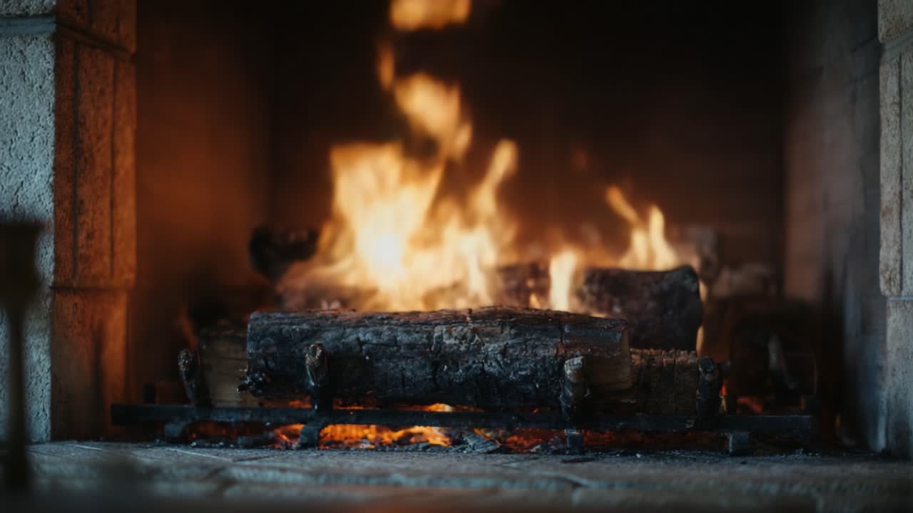 Captivating Flames: A Warm and Inviting Fire Glows in a Rustic Hearth, Perfectly Recreating the Cozy Atmosphere of a Fireside Gathering