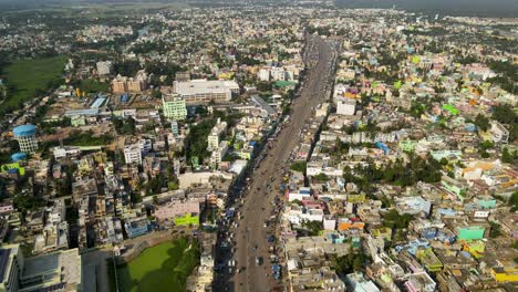 Panoramic aerial drone shot of Jagannath Puri city, offering a breathtaking view of the temple and the surrounding urban area.