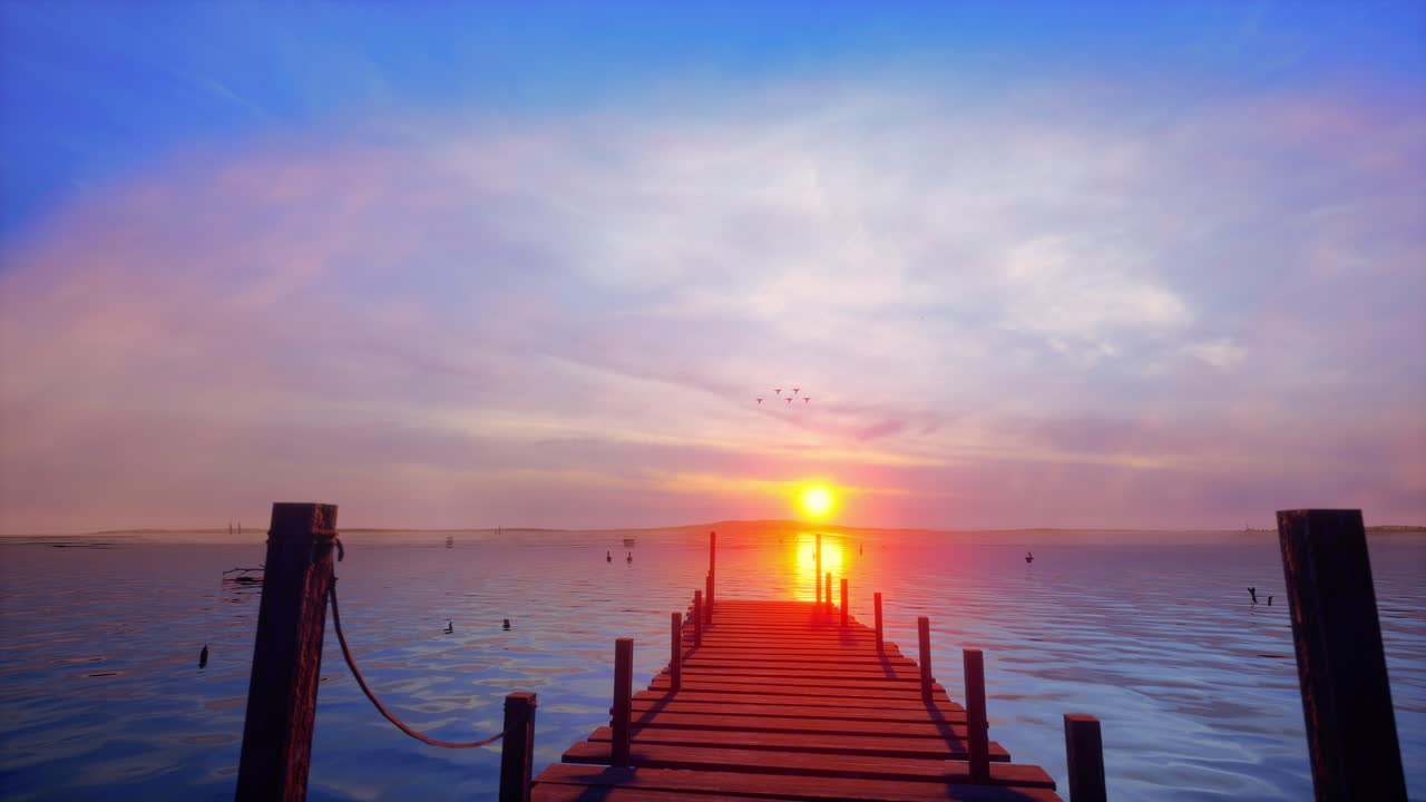 Wooden Jetty On The Lake, Sunset