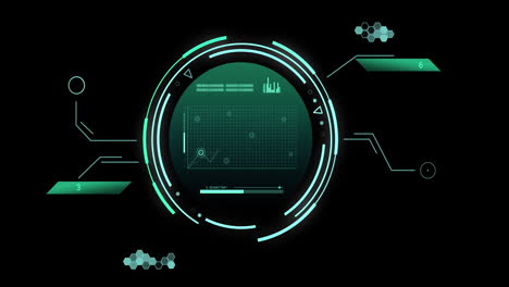 animación del alcance y procesamiento de datos científicos sobre fondo negro