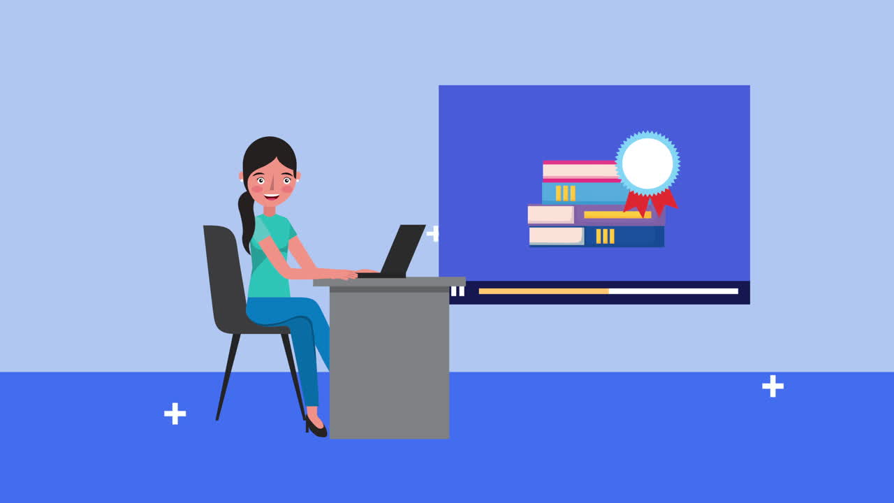 young student girl with laptop and supplies elearning