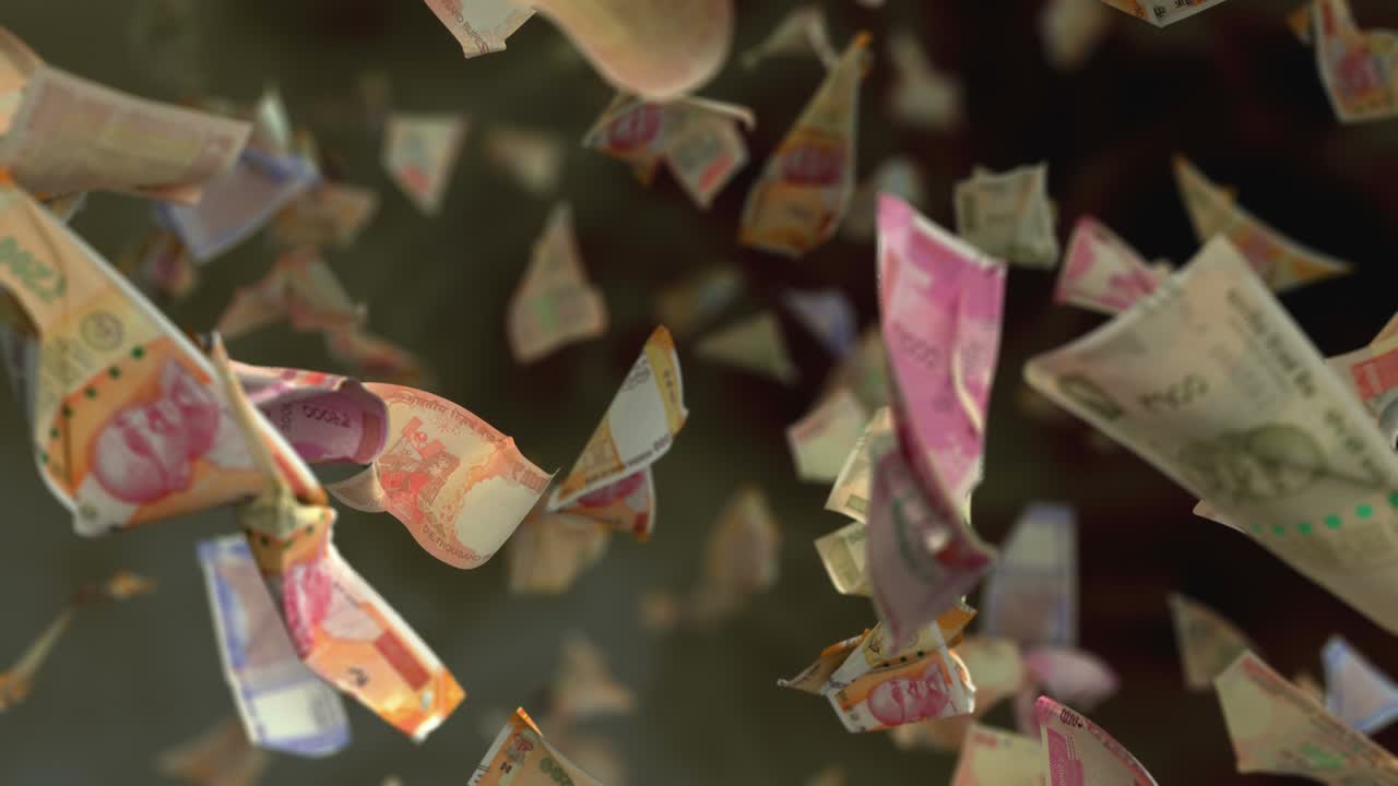 떨어지는 인도 루피 지폐 4k 루프
