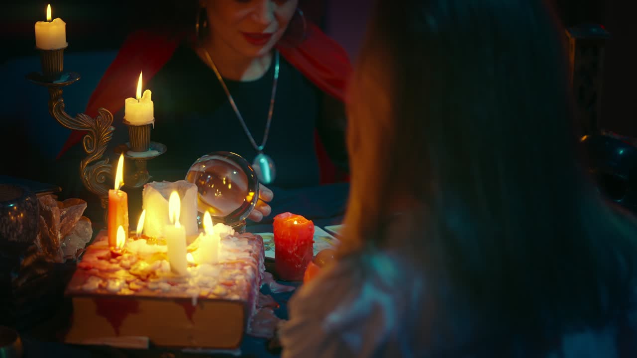 Customer giving money to fortune-teller, forecasting future, witchcraft services
