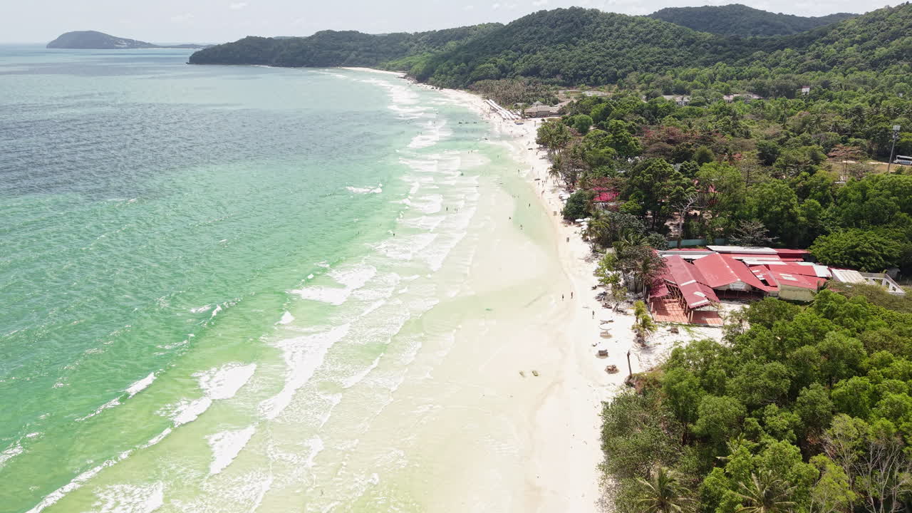 Phu Quoc Island, Vietnam. Drone Shot of Sao Beach, White Sand and Green Coastal Landscape
