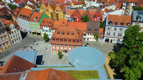 4k aerial drone video of plaza outside the eta hoffmann theater in bamberg, germany
