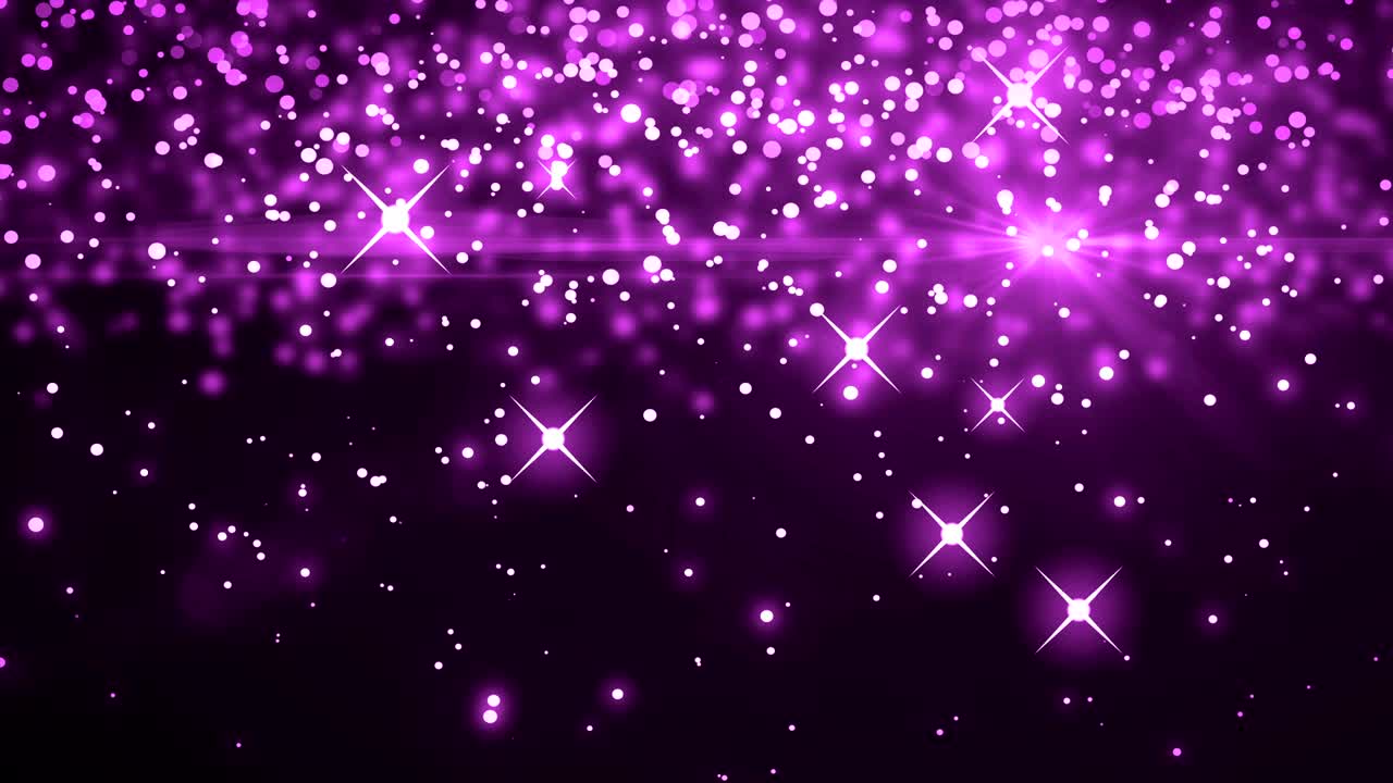 Animation of multiple glowing pink spots of light moving in hypnotic motion on purple background