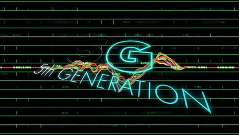 Animation of 5th Generation text with colorful data lines over digital grid